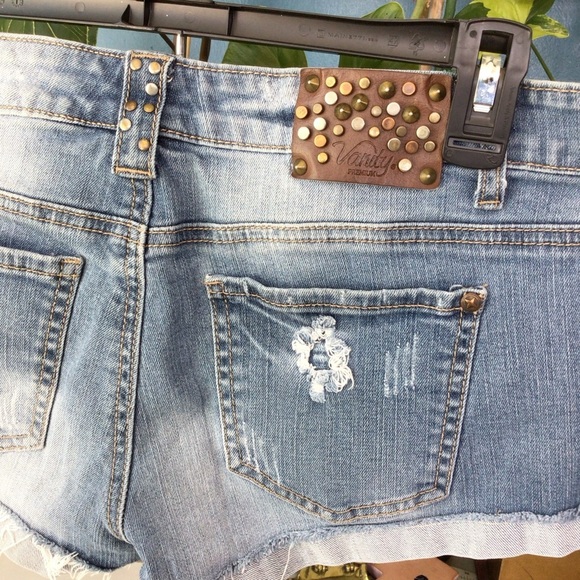 Vintage 90s Y2K Vanity Blue Jean Shorts Distressed Cut-Off Style - Picture 6 of 8